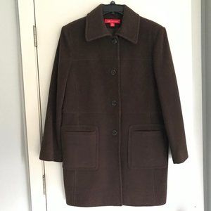 Anne Klein Wool Blend Single Breasted Brown Front Pocket Button Coat Peacoat